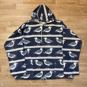 Vintage Michigan Rag Co All Over Print Seagulls Oversized Hoodie Jacket L XL